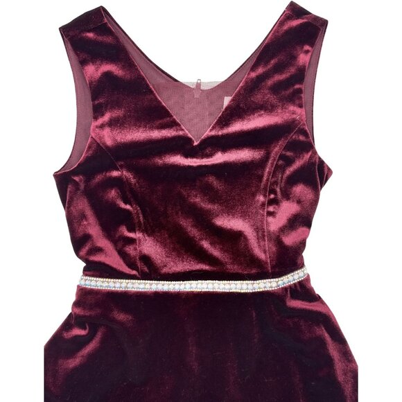 Speechless Kids Burgundy Velvet Sleeveless Dress Size 7 Zip Back Closure - Picture 2 of 11
